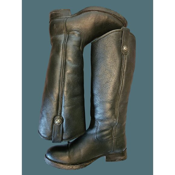 Frye Melissa Button Shearling Lined Tall Leather Riding Black Boots Women 7.5B - Picture 5 of 15